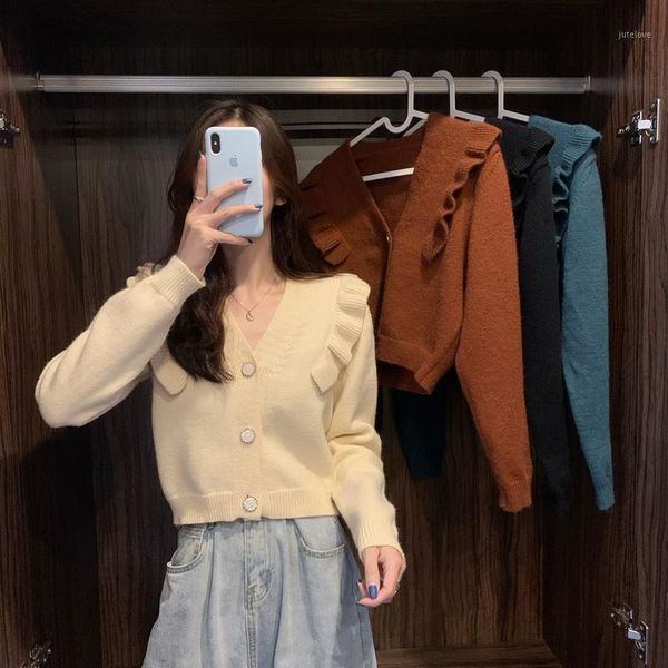 2020 autumn winter new women's clothing korean v-neck ruffles knitted cardigans sweet style solid long sleeve loose sweaters1, White
2020 autumn winter new women's clothing korean v-neck ruffles knitted cardigans sweet style solid long sleeve loose sweaters1, White