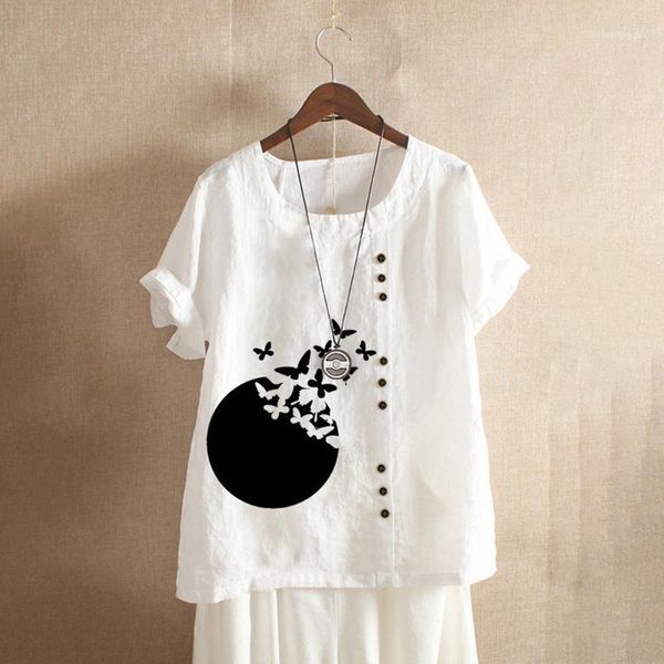 women's blouses & shirts 2021 plus size women shirt blouse buttons o-neck short sleeve floral print cotton linen vintage shirt1, White
women's blouses & shirts 2021 plus size women shirt blouse buttons o-neck short sleeve floral print cotton linen vintage shirt1, White