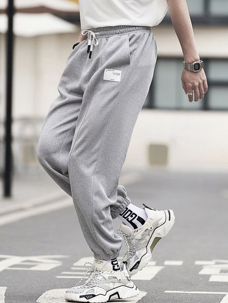men patched detail drawstring waist sweatpants o1qw#, Black