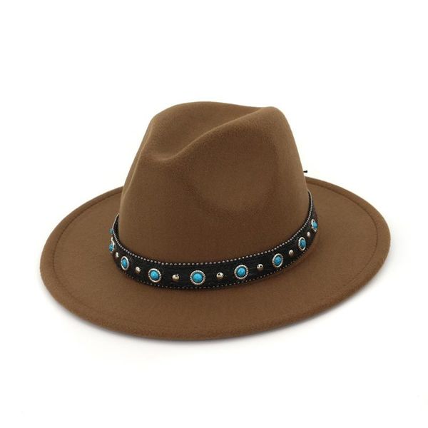 high guality outdoor fedora hats for elegant lady with gem band floppy cloche wide brim jazz hat women men vintage trilby caps, Blue;gray
high guality outdoor fedora hats for elegant lady with gem band floppy cloche wide brim jazz hat women men vintage trilby caps, Blue;gray