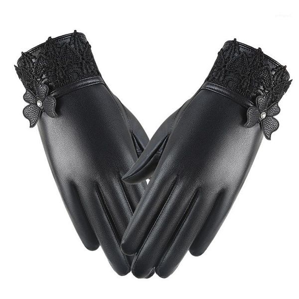 five fingers gloves female pu leather butterfly bow lace winter plush inside warm black cycling women driving touch phone screen mittens i26, Blue;gray
five fingers gloves female pu leather butterfly bow lace winter plush inside warm black cycling women driving touch phone screen mittens i26, Blue;gray