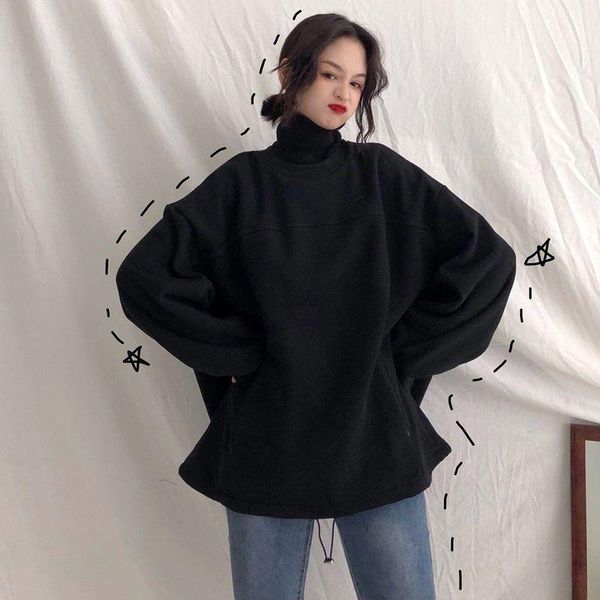 korean plush thickened high collar loose grey women's fashion retro lazy coat, Black
korean plush thickened high collar loose grey women's fashion retro lazy coat, Black