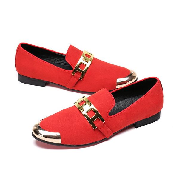 driving red black loafer casual shoes wedding dress shoes men flats british style metal espadrilles customized leather