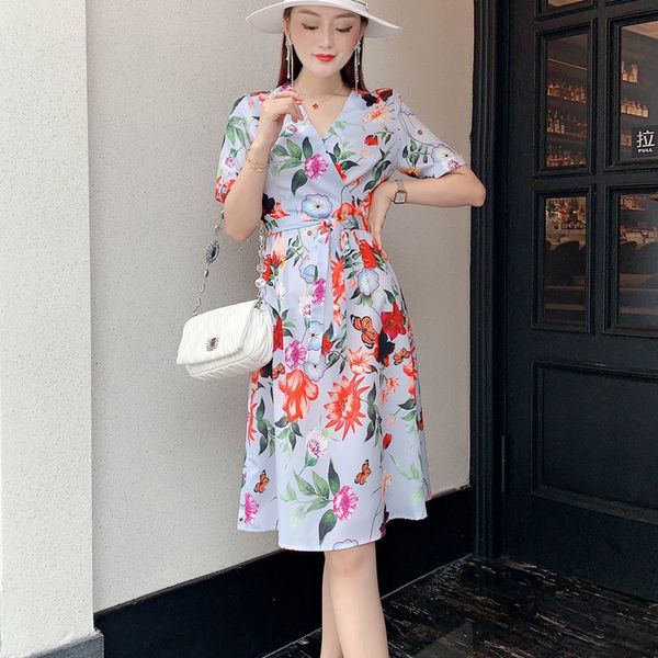 spring and summer new with cleavage v printing short-sleeve flowers dress fine temperament of women kte7, Black;gray
spring and summer new with cleavage v printing short-sleeve flowers dress fine temperament of women kte7, Black;gray