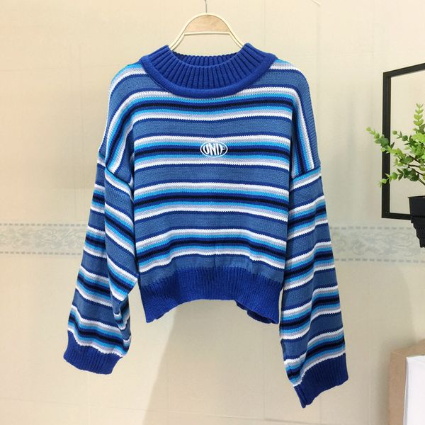 2021 autumn women loose round neck knit harajuku raiow school girl blue / black white stripe sweater 6b5t, White;black
2021 autumn women loose round neck knit harajuku raiow school girl blue / black white stripe sweater 6b5t, White;black