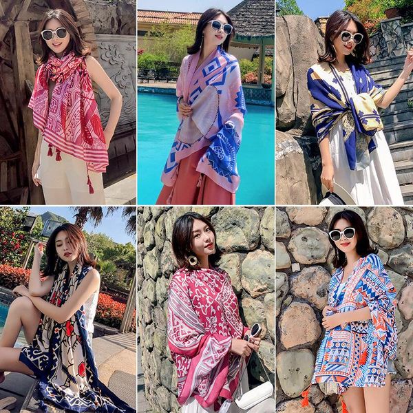 female summer beach towel ethnic style scarf sun shawlseaside oversized scarf multifunctional scarves wild dress, Blue;gray
female summer beach towel ethnic style scarf sun shawlseaside oversized scarf multifunctional scarves wild dress, Blue;gray