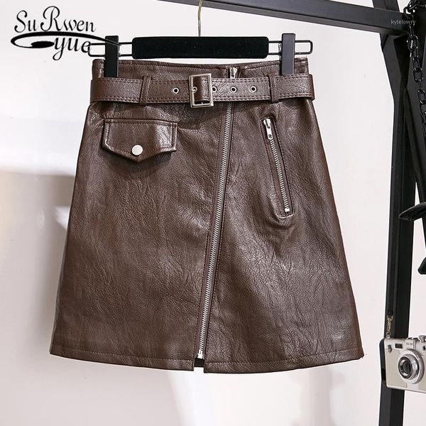 faldas mujer moda 2019 streetwear solid a-line rivet high waist skirt black skirt womens leather mini skirts korean 7483 501