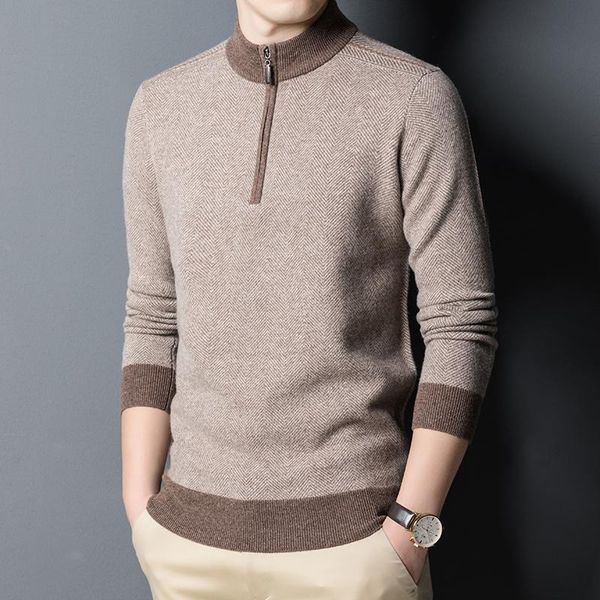 2020 winter men 100% cashmere semi high zipper collar computer knitted casual thick men pure wool sweaters, White;black
2020 winter men 100% cashmere semi high zipper collar computer knitted casual thick men pure wool sweaters, White;black