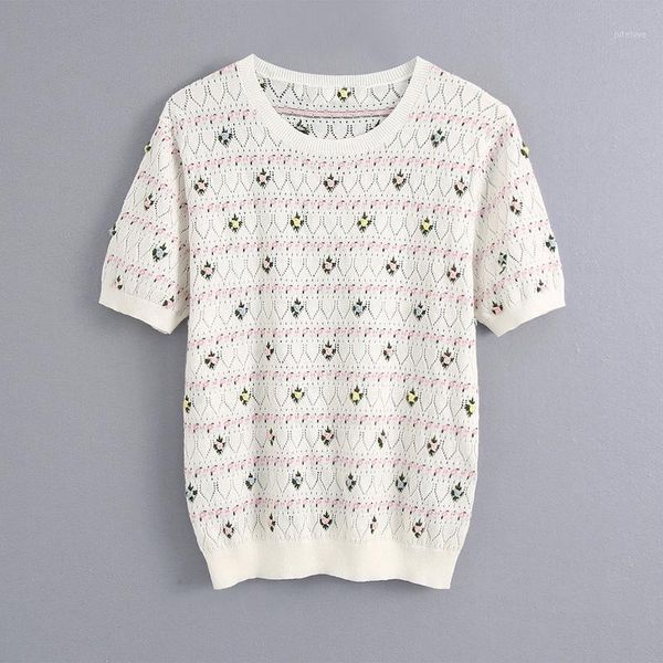 bb - 2472, 2020 summer europe and the united states women's new round collar flower embroidery knitwear female sweaters1, White;black
bb - 2472, 2020 summer europe and the united states women's new round collar flower embroidery knitwear female sweaters1, White;black