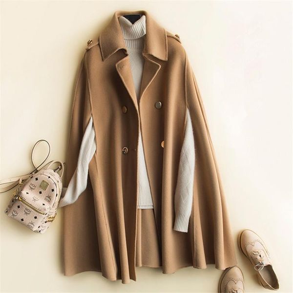 2021 autumn winter 100% wool woolen coats women mid long bat cape loose double sided cashmere coat fashion brown wool coat z590, Black
2021 autumn winter 100% wool woolen coats women mid long bat cape loose double sided cashmere coat fashion brown wool coat z590, Black