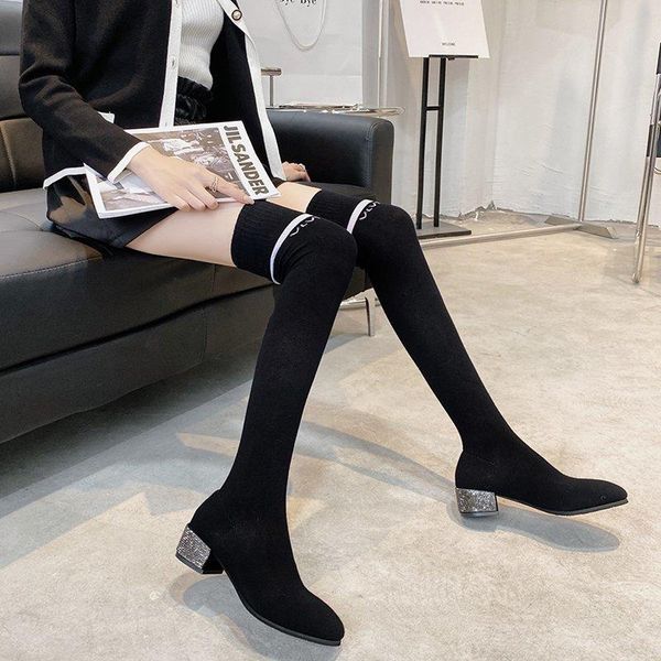 slip on weave female socks boots round toe suede over the knee boots women shoes autumn thick heels high women botas, Black
slip on weave female socks boots round toe suede over the knee boots women shoes autumn thick heels high women botas, Black