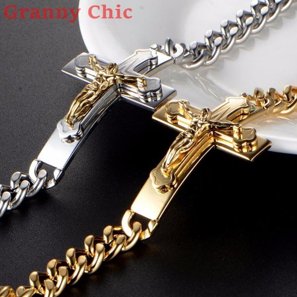 link, chain granny chic fashion silver gold color cross jesus bracelets bangles stainless steel mens womens cuff prayer hand, Black
link, chain granny chic fashion silver gold color cross jesus bracelets bangles stainless steel mens womens cuff prayer hand, Black