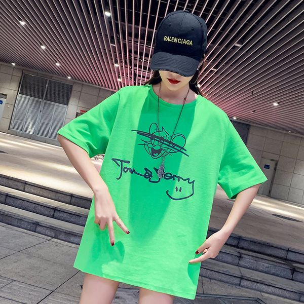 l8887# fluorescent green t-shirt women's short sleeve 2020 new anti shining trend mid long korean loose fit, White
l8887# fluorescent green t-shirt women's short sleeve 2020 new anti shining trend mid long korean loose fit, White