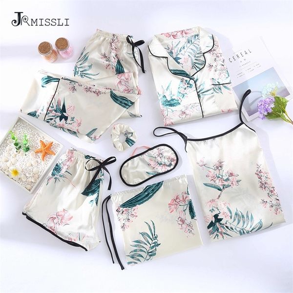 jrmissli flower print shorts woman pajamas set silk simple female home wear clothing spaghetti strap 7 pieces pyjamas suit y200708, Black;red
jrmissli flower print shorts woman pajamas set silk simple female home wear clothing spaghetti strap 7 pieces pyjamas suit y200708, Black;red