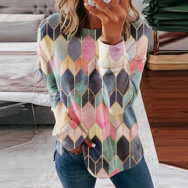 women's loose blouse diamond printing blouses round neck plus size shirts spring summer long sleeve blouses femme c08, White
women's loose blouse diamond printing blouses round neck plus size shirts spring summer long sleeve blouses femme c08, White
