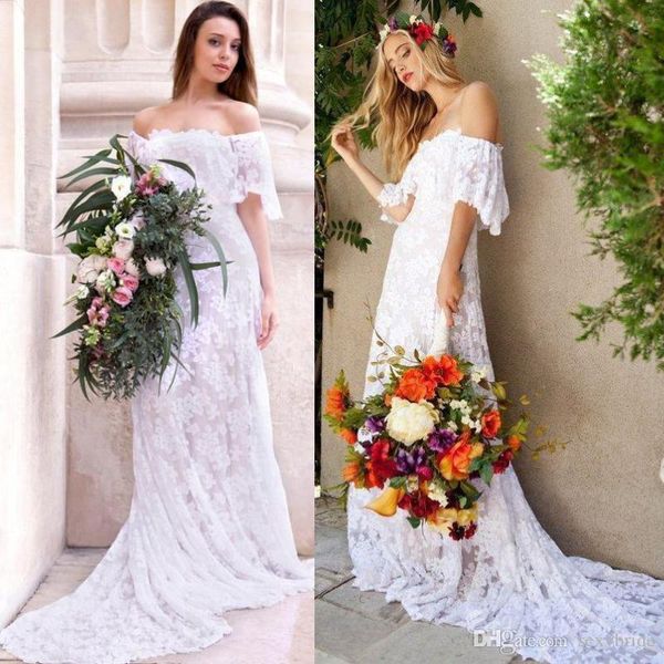 boho beach lace wedding dresses mermaid bateau neck off shoulder long country wedding dress bridal gowns short sleeve vestidos de p6, White
boho beach lace wedding dresses mermaid bateau neck off shoulder long country wedding dress bridal gowns short sleeve vestidos de p6, White