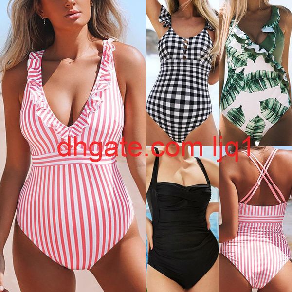 2020 new triangle one piece swimsuit women's striped maternity open back ruffle swimsuit, White;black
2020 new triangle one piece swimsuit women's striped maternity open back ruffle swimsuit, White;black
