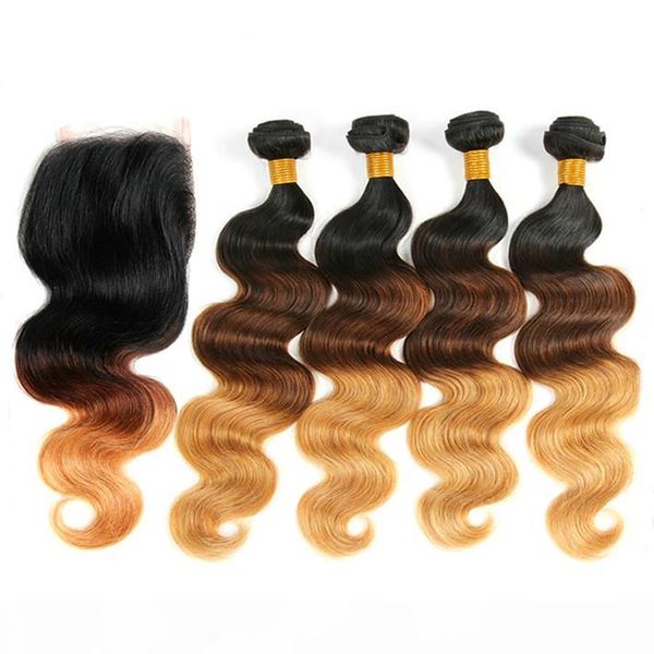 ombre body wave 3 pieces human hair bundles with closure three tone colored wavy indian weaves and lace closures 1b 4 27, Black
ombre body wave 3 pieces human hair bundles with closure three tone colored wavy indian weaves and lace closures 1b 4 27, Black