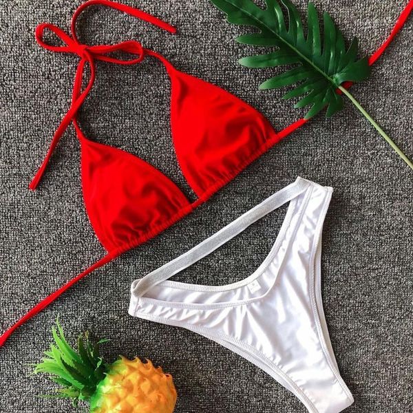 2pcs/set women strappy halter swimwear women bikini set ladies beach bathing suit white + red bandage brazilian biquini1, White;black
2pcs/set women strappy halter swimwear women bikini set ladies beach bathing suit white + red bandage brazilian biquini1, White;black