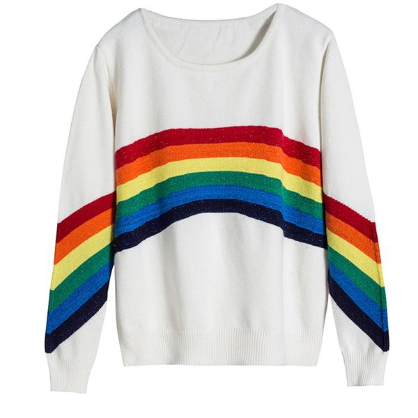 2021 new spring autumn designer long sleeve rainbow knitted sweater woman elegant winter pullovers kea9, White;black
2021 new spring autumn designer long sleeve rainbow knitted sweater woman elegant winter pullovers kea9, White;black