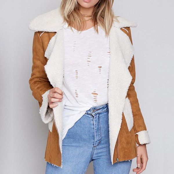 women's winter warm suede jacket plush loose solid turn-down collar casual zipper lapel trench coat cardigan, Black;white
women's winter warm suede jacket plush loose solid turn-down collar casual zipper lapel trench coat cardigan, Black;white