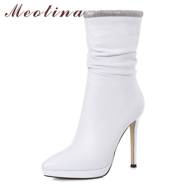 meotina winter mid calf boots women natural genuine leather crystal thin heels boots pleated zip super high heel shoes lady fall, Black
meotina winter mid calf boots women natural genuine leather crystal thin heels boots pleated zip super high heel shoes lady fall, Black