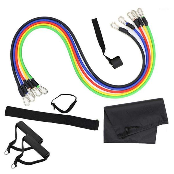11 pcs resistance tube bands fintess exercise workout gym door anchor ankle straps cushioned handles with carry bags1