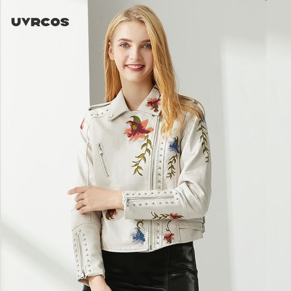 uvrcos new autumn women floral print embroidery pu faux leather jacket streetwear punk style biker down collar black coat
uvrcos new autumn women floral print embroidery pu faux leather jacket streetwear punk style biker down collar black coat