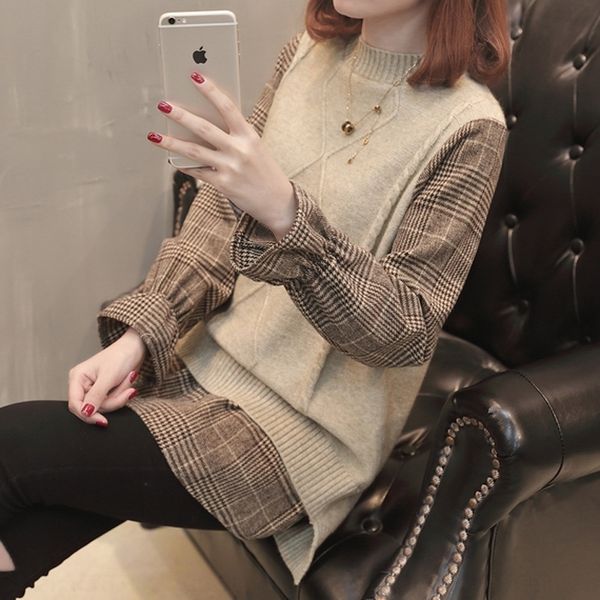 vlqsv thick women's mid-length plaid two-piece fake base sweater 2019 shirt shirt sweaternew long sleeve fashion sweater 2uuns, White;black
vlqsv thick women's mid-length plaid two-piece fake base sweater 2019 shirt shirt sweaternew long sleeve fashion sweater 2uuns, White;black