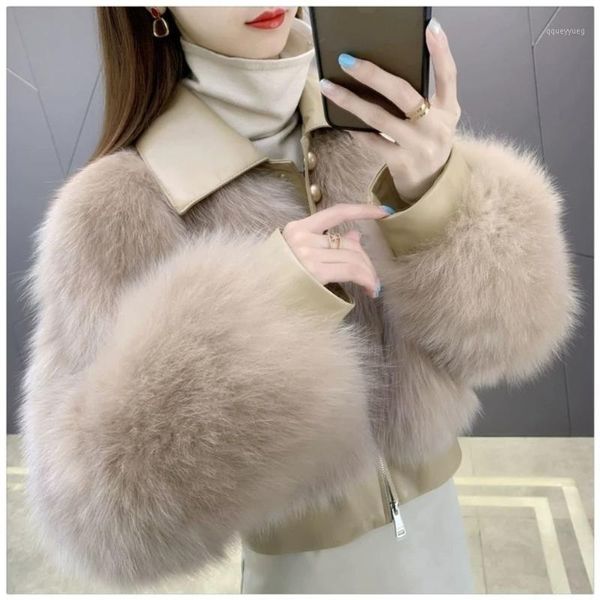 women's fur & faux women 2021 autumn winter elegant solid coat lady casual warm coats female full sleeve short jacket outerwear s9681, Black
women's fur & faux women 2021 autumn winter elegant solid coat lady casual warm coats female full sleeve short jacket outerwear s9681, Black