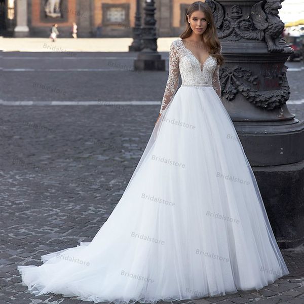 v neck long sleeve wedding dresses 2021 a line tulle backless bohemian wedding dress elegant country boho garden women bridal gowns, White
v neck long sleeve wedding dresses 2021 a line tulle backless bohemian wedding dress elegant country boho garden women bridal gowns, White
