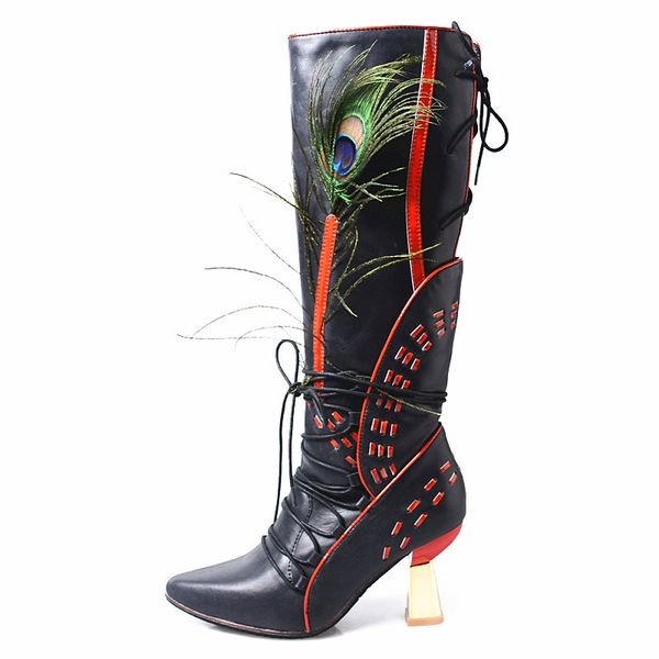 boots runway peacock feather fashion genuine leather women 2021 high heel pointed toe winter lace up ladies shoes, Black
boots runway peacock feather fashion genuine leather women 2021 high heel pointed toe winter lace up ladies shoes, Black