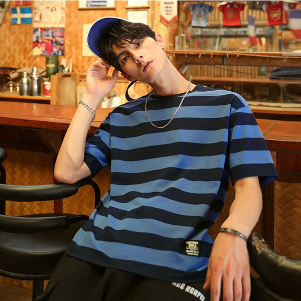 mens t-shirt 2021 summer new round neck loose stripe short sleeve t-shirt casual plus size, White;black
mens t-shirt 2021 summer new round neck loose stripe short sleeve t-shirt casual plus size, White;black