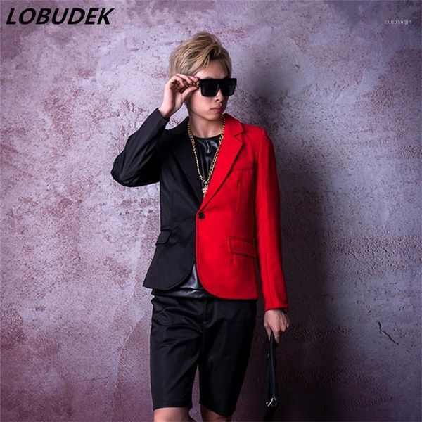 black red personalized stitching men suits fashion slim jacket shorts trousers pants sets male singer club vocal concert costume1, White;black
black red personalized stitching men suits fashion slim jacket shorts trousers pants sets male singer club vocal concert costume1, White;black