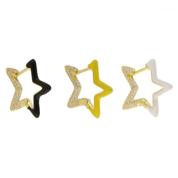 new fashion micro paved 5a sparking white black yellow cz neon enamel five star shape hoop earring for women girl christmas gift1, Golden;silver
new fashion micro paved 5a sparking white black yellow cz neon enamel five star shape hoop earring for women girl christmas gift1, Golden;silver