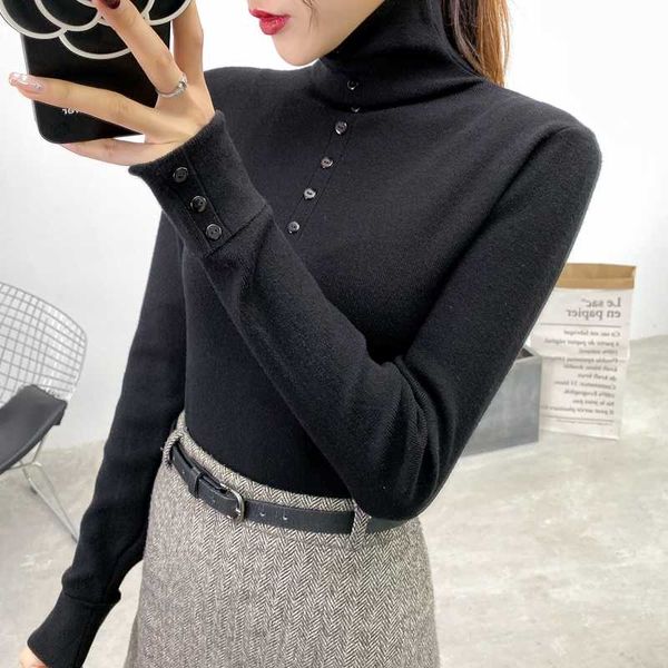fashion 2020 spring autumn knitted long-sleeved high collar slim office women's buttons casual sweater top, White;black
fashion 2020 spring autumn knitted long-sleeved high collar slim office women's buttons casual sweater top, White;black