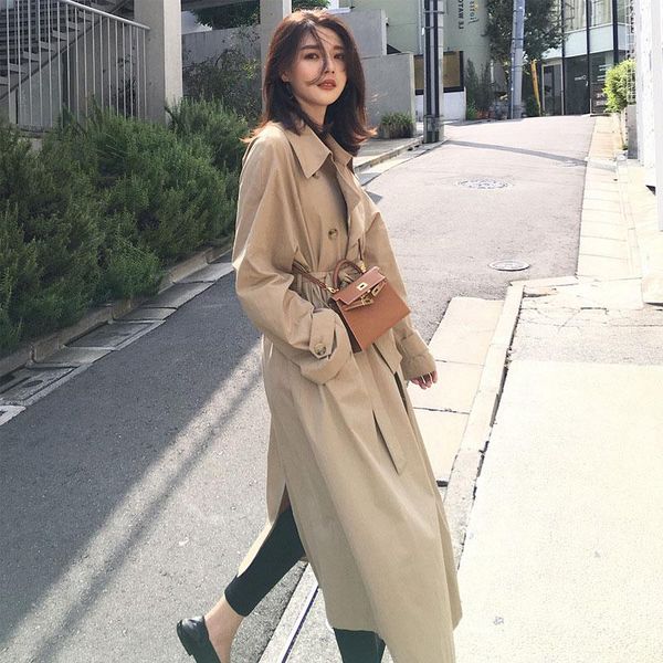 new spring autumn fashion casual women's khaki trench coat long outerwear loose clothes office lady windbreaker with belt, Tan;black
new spring autumn fashion casual women's khaki trench coat long outerwear loose clothes office lady windbreaker with belt, Tan;black