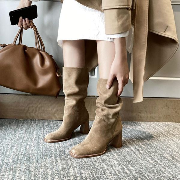 boots deat 2021 spring and summer fashion casual thick heel fold high tube pile thin middle short women's sh524, Black
boots deat 2021 spring and summer fashion casual thick heel fold high tube pile thin middle short women's sh524, Black