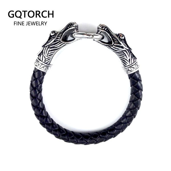 bangle gothic punk viking bracelet braided genuine leather with stainless steel dragon head vintage for men, Black
bangle gothic punk viking bracelet braided genuine leather with stainless steel dragon head vintage for men, Black