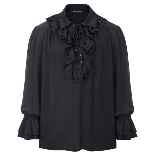 men shirt medieval party wear vintage retro black/ivory long sleeve lapel collar ruffle decorated lace-up shirt men blouse 1, White;black
men shirt medieval party wear vintage retro black/ivory long sleeve lapel collar ruffle decorated lace-up shirt men blouse 1, White;black