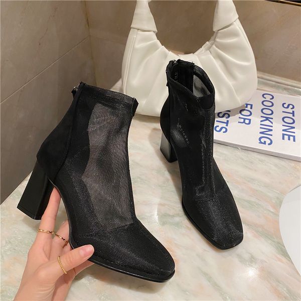 2021 new malha martin thin breathable knit hollow boots spring and summer female square head 2cwm, Black
2021 new malha martin thin breathable knit hollow boots spring and summer female square head 2cwm, Black