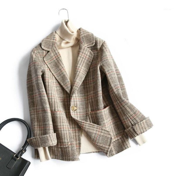 women wool blazer british small suit women's woolen coat spring and autumn short wool coat fashion single button plaid jacket1, Tan;black
women wool blazer british small suit women's woolen coat spring and autumn short wool coat fashion single button plaid jacket1, Tan;black