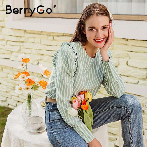 berrygo elegant light green autumn winter women blouse vintage office lady puff long sleeve causal stripe ruffle blouse, White
berrygo elegant light green autumn winter women blouse vintage office lady puff long sleeve causal stripe ruffle blouse, White