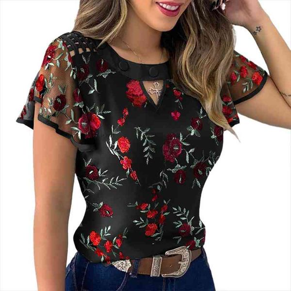 womens ruffled sleeve blouses summer fashion casual flower embroidery cutout mesh sheer short sleeve hollow out shirts, White
womens ruffled sleeve blouses summer fashion casual flower embroidery cutout mesh sheer short sleeve hollow out shirts, White
