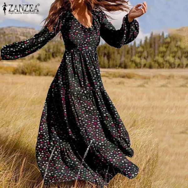 women floral print dress female bohemian v neck vestido 2021 spring elegant zipper dresses zanzea vintage chic floor length robe, Black;gray
women floral print dress female bohemian v neck vestido 2021 spring elegant zipper dresses zanzea vintage chic floor length robe, Black;gray