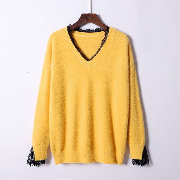 2021 new lace stiching women v neck sweater autumn winter long sleeve woman pullovers elegant knitted female jumper christmas cbtv, White;black
2021 new lace stiching women v neck sweater autumn winter long sleeve woman pullovers elegant knitted female jumper christmas cbtv, White;black