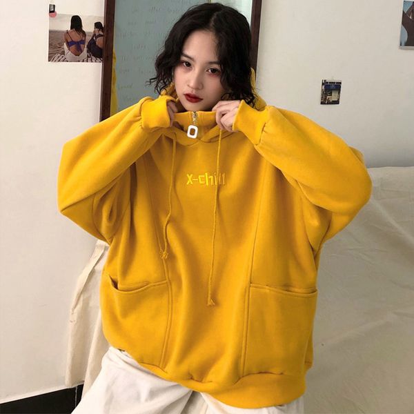 thicken letter fleece hoodies women zipper hooded turtleneck women's sweatshirts 2020 autumn korean warm solid female pullovers lj20110, Black
thicken letter fleece hoodies women zipper hooded turtleneck women's sweatshirts 2020 autumn korean warm solid female pullovers lj20110, Black