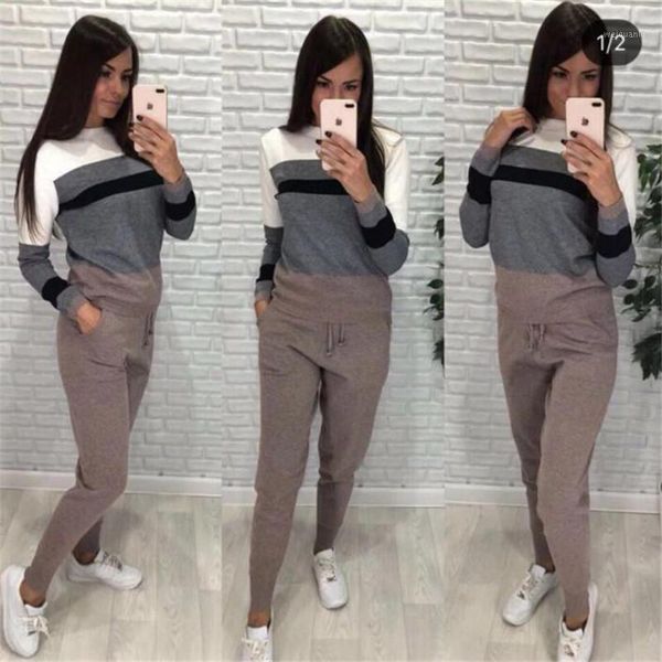 women's new two-piece sets knit round neck sweater + lacing pants suit color strip stitching wool suit sportswear size1, White
women's new two-piece sets knit round neck sweater + lacing pants suit color strip stitching wool suit sportswear size1, White