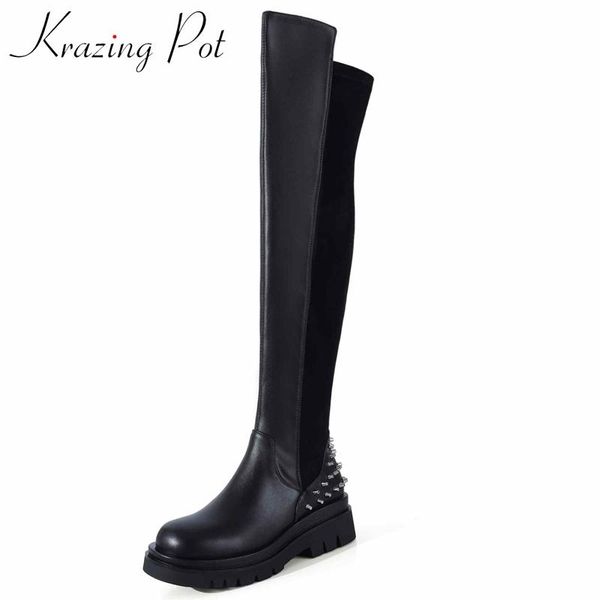 boots krazing pot motorcycle natural leather rivet decorations round toe thick med heel slip on coolest over-the-knee l90, Black
boots krazing pot motorcycle natural leather rivet decorations round toe thick med heel slip on coolest over-the-knee l90, Black