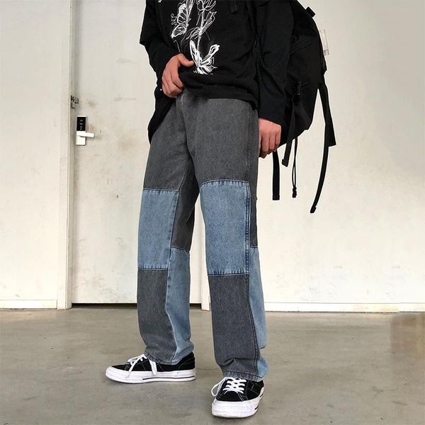 hit color patchwork denim trousers high waist washed straight jeans women spring autumn full length boyfriend style denim pants, Blue
hit color patchwork denim trousers high waist washed straight jeans women spring autumn full length boyfriend style denim pants, Blue